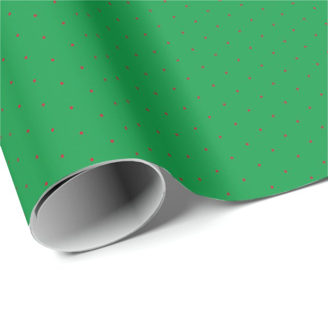 Chic green red tiny polka dots pattern Christmas Wrapping Paper (Roll Corner)