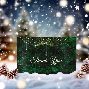 Chic green silver faux glitter thank you card