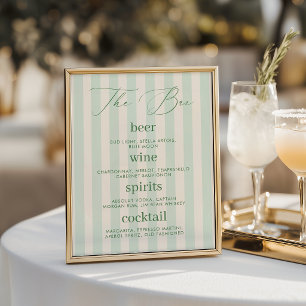 Chic Green Stripes Bar Drink Menu Wedding Sign