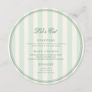 Chic Green Stripes Elegant Ivory Custom Guest Name Menu