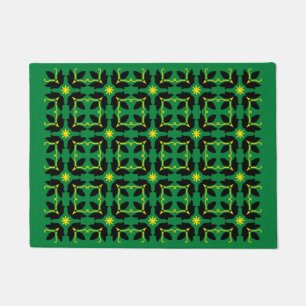 Chic Green Tile Flowers Pattern Small Door Mat