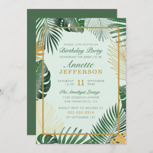 Chic Green Tropical Leaves Trendy Birthday Party Invitation
