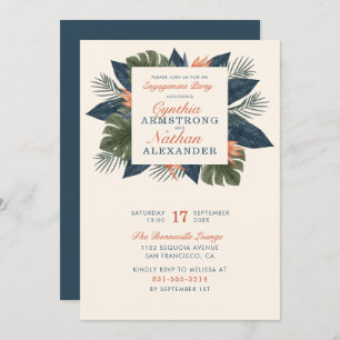 Chic Green Tropical Leaves Unique Engagement Party Invitation
