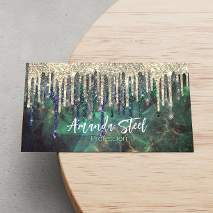 Chic green turquoise gold glitter drips monogram 	Magnetic business card