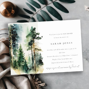 Chic Green Watercolor Woodland Forest Baby Shower Invitation