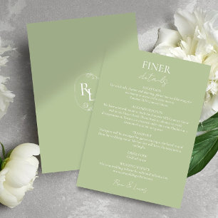 Chic Green Wedding Details Floral Monogram Enclosure Card