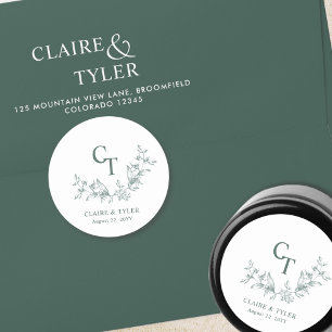 Chic Green Wedding Monogram Envelope Seal / Favour