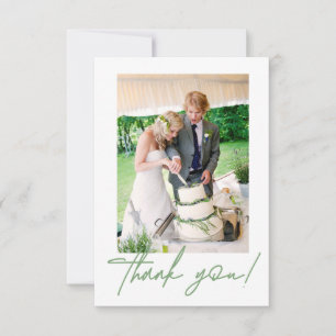Chic Green Wedding Photo Thank you Handlettering Card