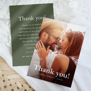 Chic Green Wedding Photo with Thank You Message 