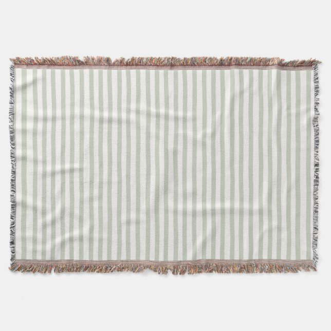 Chic Green White Stripes Throw Blanket (Front)