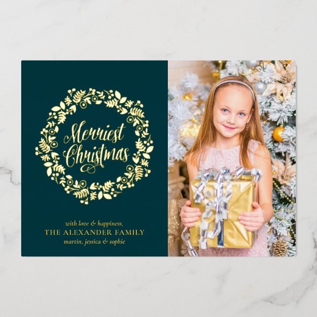 Chic Green with Holiday Wreath Photo (Front)