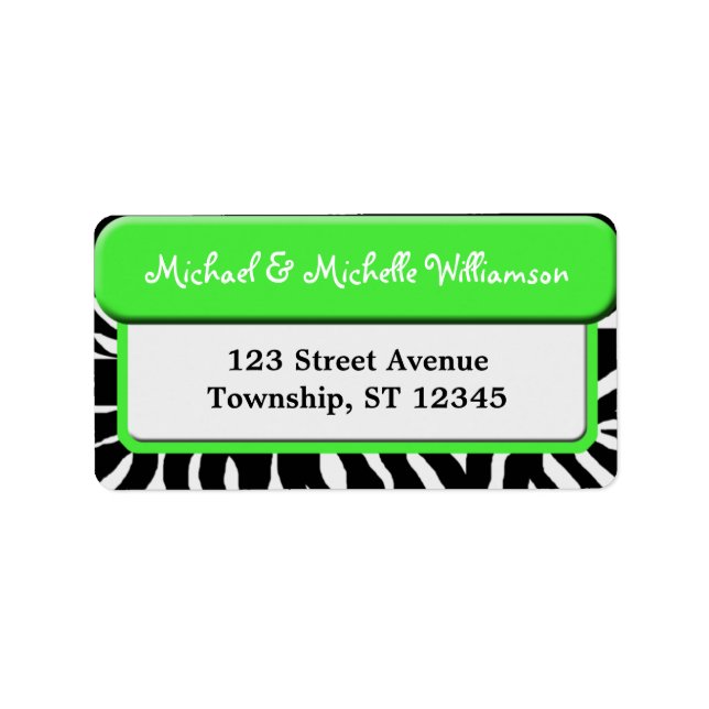 Chic Green Zebra Print Address Labels (Front)