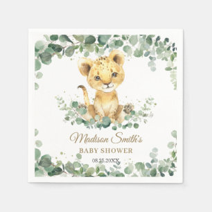 Chic Greenery Adorable Lion Cub Boy Baby Shower  Napkin