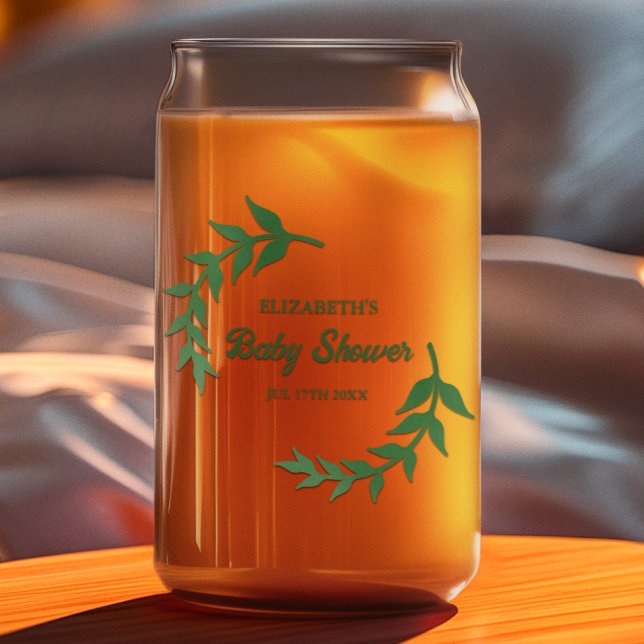 Chic Greenery Baby Shower Can Glass (Creator Uploaded)