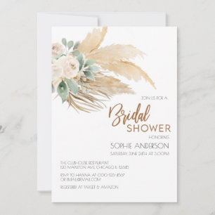 Chic Greenery Boho Pampas Grass Bridal Shower Invitation