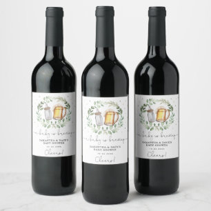 Chic Greenery Cheers Baby is Brewing Shower Favors Wine Label