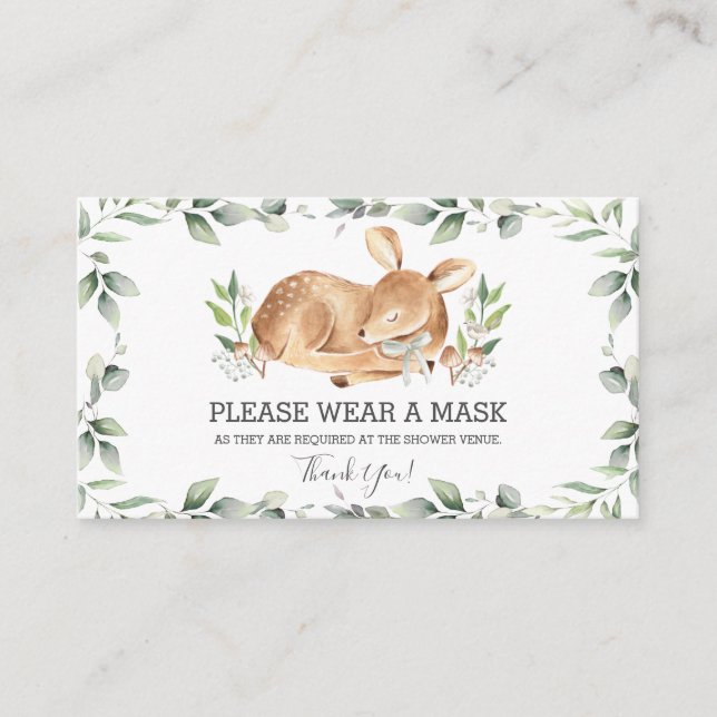 Chic Greenery Deer Baby Shower Wear a Mask  Enclosure Card (Front)
