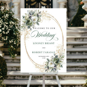 Chic Greenery Foliage Wedding Welcome Poster
