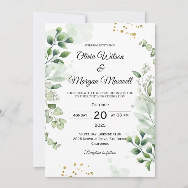 Chic Greenery Frame Wedding Invitation (Front)