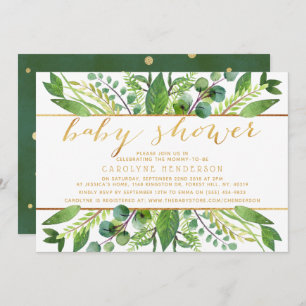 Chic Greenery & Gold Foil Neutral Baby Shower Invitation