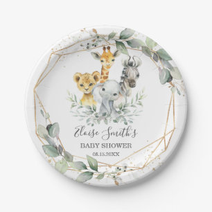 Chic Greenery Jungle Animals Baby Shower Birthday Paper Plate