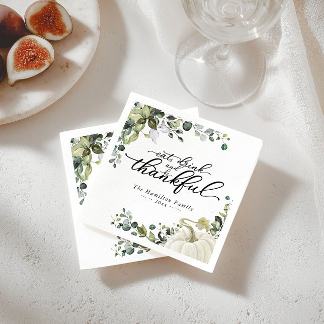 Chic Greenery Pumpkin Thanksgiving Dinner  Napkin (Creator Uploaded)