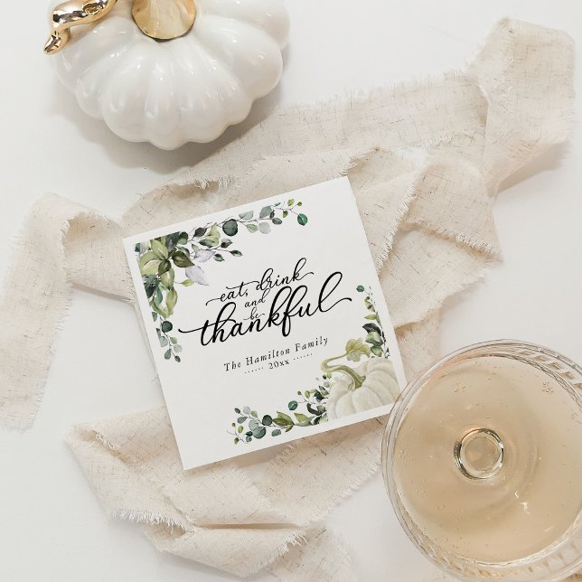 Chic Greenery Pumpkin Thanksgiving Dinner  Napkin (Creator Uploaded)