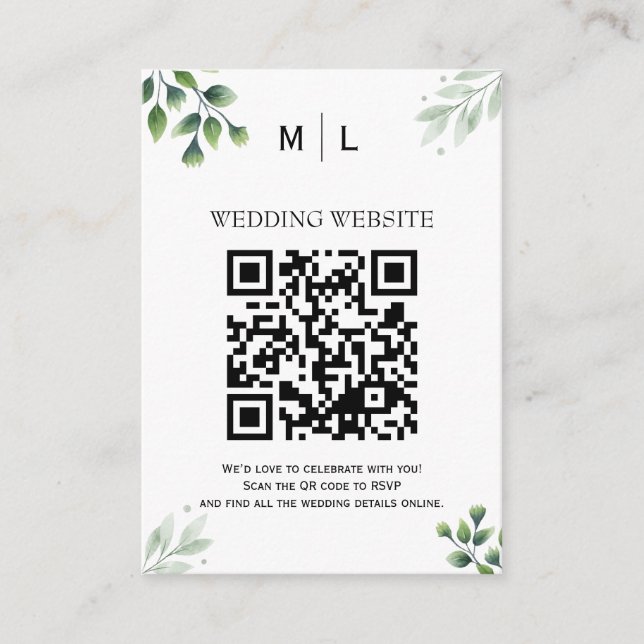Chic Greenery QR Code Enclosure Invitation (Front)