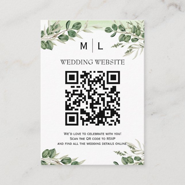 Chic Greenery QR Code Enclosure Invitation (Front)