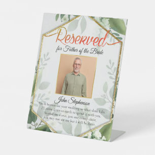 Chic Greenery Save A Seat Photo Wedding Memorial Pedestal Sign