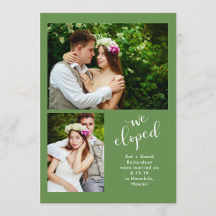 Chic Greenery Two Photo We Eloped Announcement