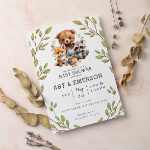 Chic Greenery Woodland Animals Baby Shower Invitation