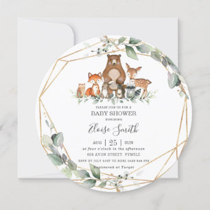 Chic Greenery Woodland Animals Baby Shower Neutral Invitation
