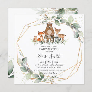 Chic Greenery Woodland Animals Baby Shower Neutral Invitation