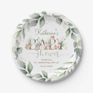 Chic Greenery Woodland Animals Baby Shower Neutral Paper Plate