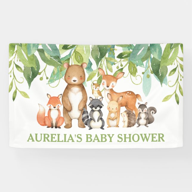 Chic Greenery Woodland Animals Welcome Backdrop Banner (Horizontal)