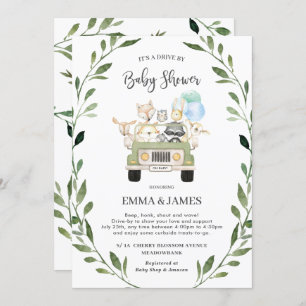 Chic Greenery Woodland Drive By Baby Shower Boy Invitation