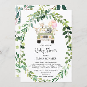 Chic Greenery Woodland Drive By Baby Shower Parade Invitation