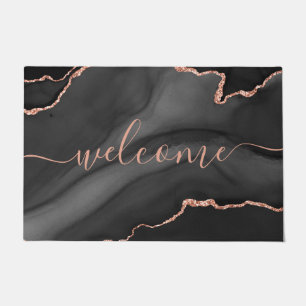 Chic Grey Agate Pink Glitter Script Welcome Doormat