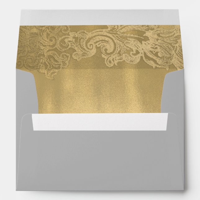 Chic Grey and Gold Wedding Envelope (Back (Bottom))