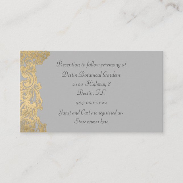 Chic Grey and Gold Wedding Information Card (Front)