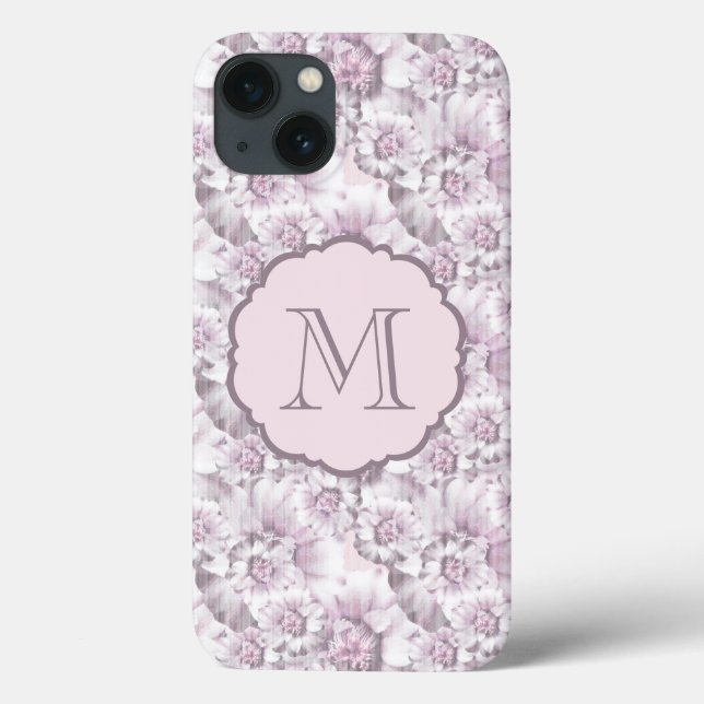 Chic Grey and Pink Floral Pattern Monogram Case-Mate iPhone Case (Back)