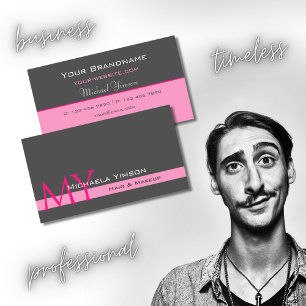 Chic Grey and Pink with Monogram Professional Business Card