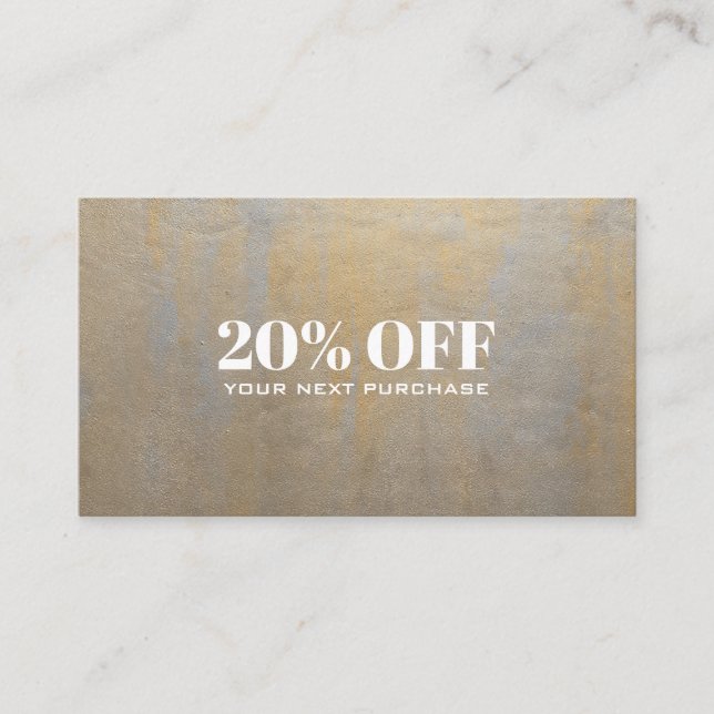 Chic Grey and satin gold discount  Coupon Card (Front)