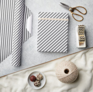 Chic Grey And White Diagonal Stripes Pattern Wrapping Paper