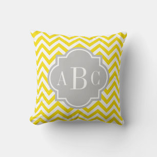 Chic grey and yellow chevron quatrefoil pattern cushion