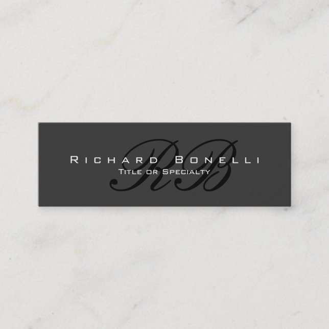 Chic Grey Black Calligraphy Monogram Business Card (Front)