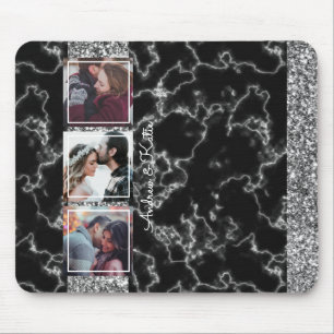 Chic Grey & black Marble 3 Photo Collage customise Mouse Pad