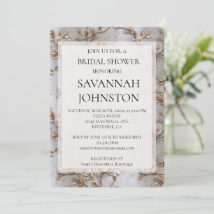 Chic Grey Blush Pink Roses Bridal shower Invitation