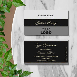 Chic Grey Borders on Black with Logo Professional Business Card